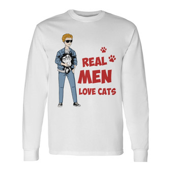 Real Men Love Cat Stick Man Custom Long Sleeve Shirt - Cat Lovers Gift - Thegiftio UK
