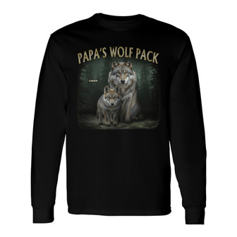 Realistic Art Papa Dad Wolf Pack Custom Long Sleeve Shirt - Thegiftio UK