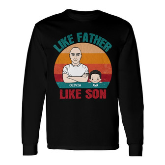 Retro Like Father Like Son Daughter Custom Long Sleeve Shirt - Thegiftio UK