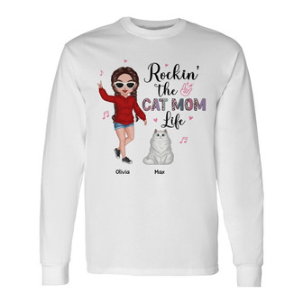 Rockin' Cat Mom Life Doll Girl Custom Long Sleeve Shirt - Thegiftio UK
