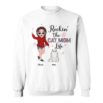 Rockin' Cat Mom Life Doll Girl Custom Sweatshirt - Thegiftio UK
