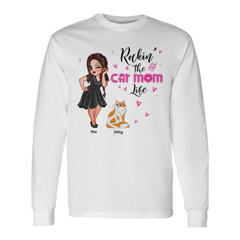 Rockin' Cat Mom Life Pink Sassy Woman Custom Long Sleeve Shirt - Gift - Thegiftio UK