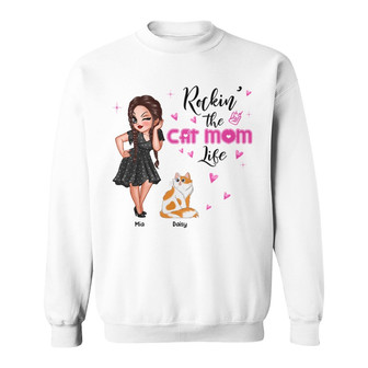 Rockin' Cat Mom Life Pink Sassy Woman Custom Sweatshirt - Gift - Thegiftio UK