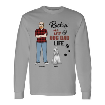 Rockin' Dog Dad Life Man & Sitting Dog Custom Long Sleeve Shirt - Gift - Thegiftio UK