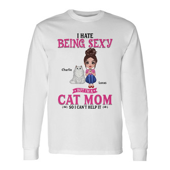 Sexy Cat Mom Personalized Long Sleeve Shirt - Gift for Cat Lovers - Thegiftio UK