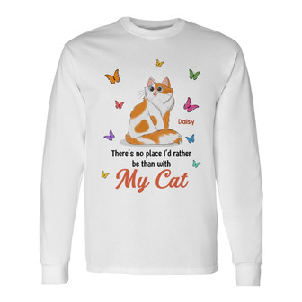 Sitting Cartoon Cats Butterflies Custom Long Sleeve Shirt - Thegiftio UK