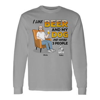 Sitting Man Beer And Dogs Custom Long Sleeve Shirt - Dog Lovers Gift - Thegiftio UK