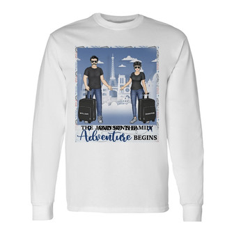Travel Couple Adventure Begins Custom Long Sleeve Shirt - Thegiftio UK