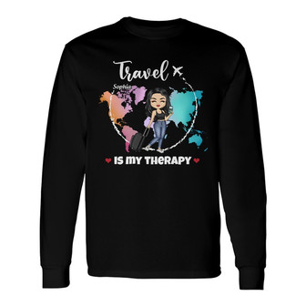Travel Is My Therapy World Map Custom Long Sleeve Shirt - Gift for You - Thegiftio UK