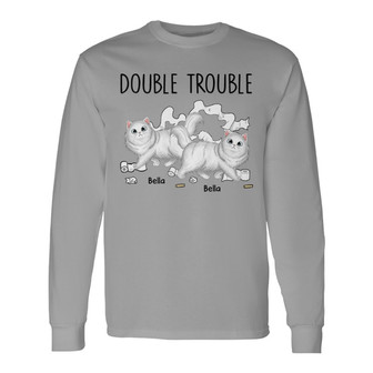 Walking Cat Double Trouble Custom Long Sleeve Shirt - Cat Lovers Gift - Thegiftio UK