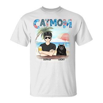 Cat Mom Summer Patterned Custom T-Shirt - Gift for Cat Moms - Thegiftio UK