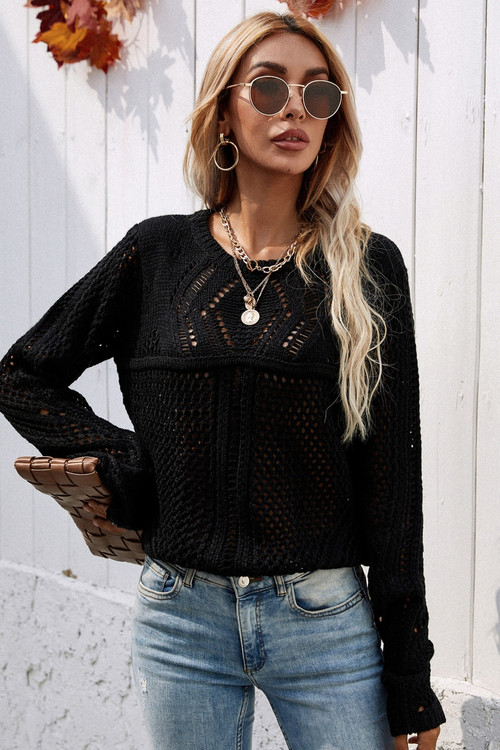 Autumn New Solid Color Hollow Knitted Stretch Stylish Sweater - Vougese