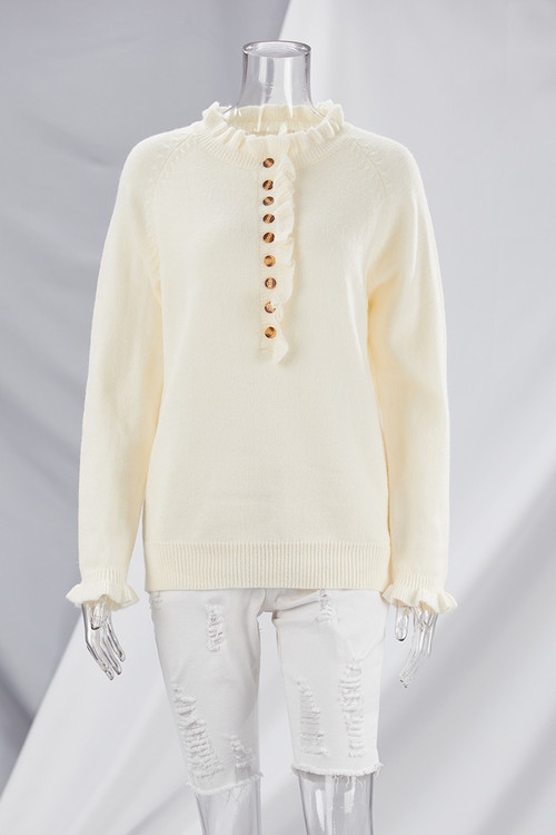 Autumn New Solid Color Stretch Frill Trim Stylish Sweater - Vougese