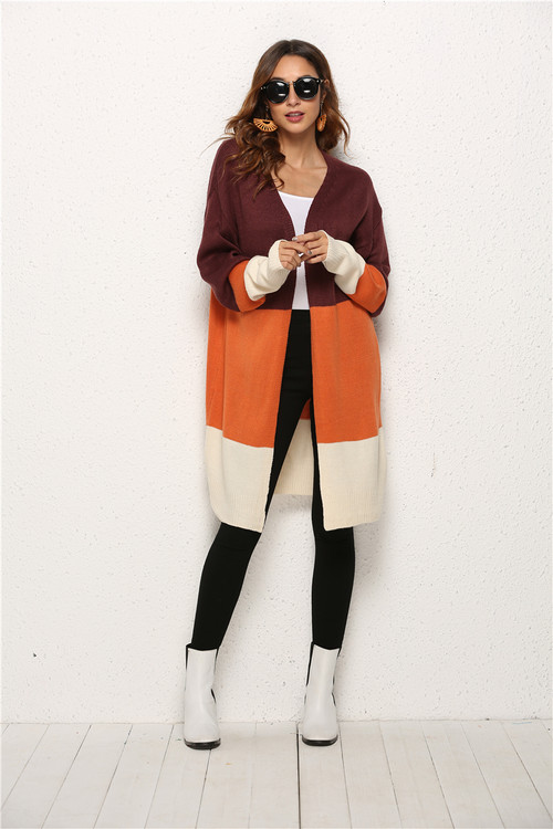 Contrast Color New Stylish Autumn Casual Simple Mid-Length Knitting Cardigan - Vougese