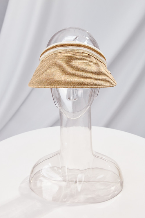 One Pc 2 Colors Beach Empty Top Metallic Leaf Decor Sun Protection Casual Stripe Adjustable Wide Eaves Straw Hat 56-58Cm - Vougese