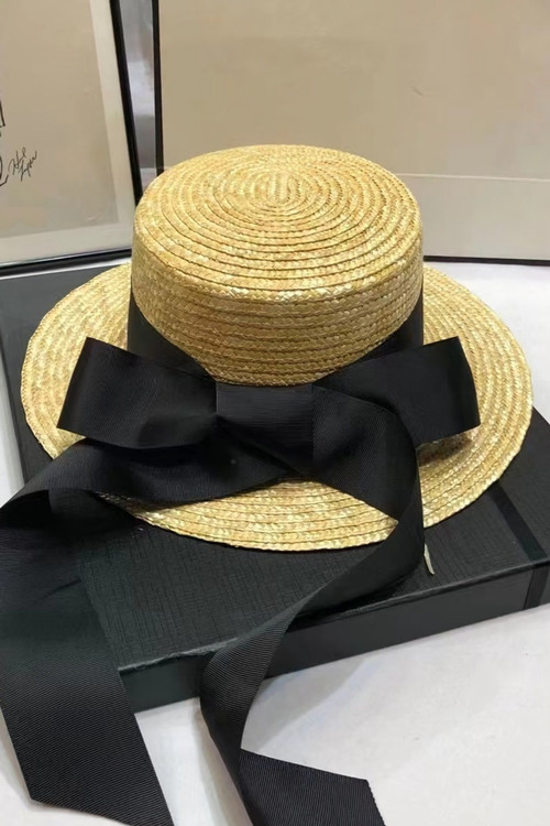 One Pc Summer New 3 Colors Bowknot Webbing Flat Top Elegant Sun Protection Adjustable Weave Seaside Beach Straw Hat 54-58Cm - Vougese