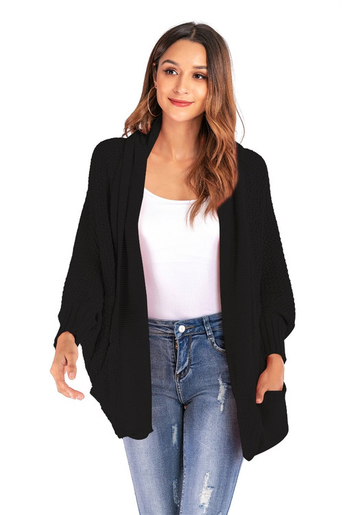 Six Colors Solid Color New Stylish Pocket Simple Bat Sleeves Knitting Cardigan - Vougese