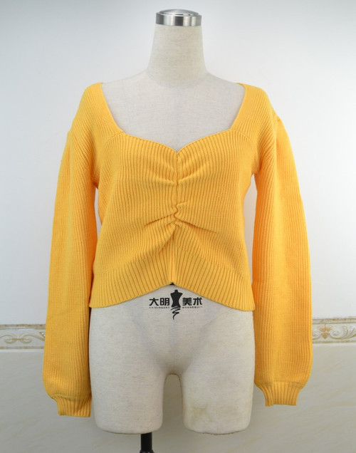 Solid Color Stretch Low-Cut Pleated Design Stylish Knits - Vougese