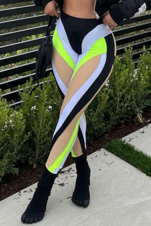 Spring & Summer New Contrast Color Fixed Printing Stretch Tight Nightclub Stylish Leggings - Vougese