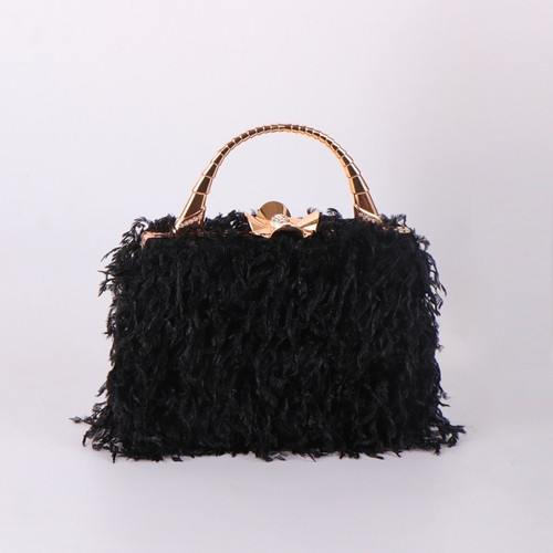 Stylish New Four Colors Flower Metal Rhinestone Lock Buckle Feather Clutch Bag 20Cm(L)* 5.5Cm(W)* 23Cm(H) - Vougese