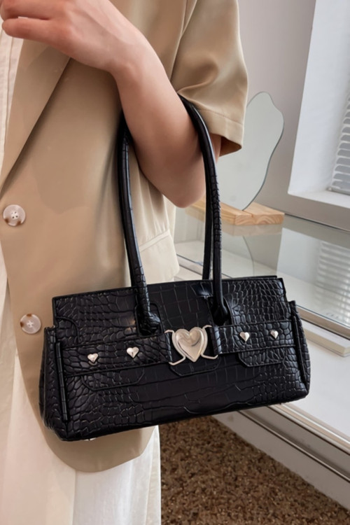 Stylish New Four Colors Stone Pattern Metal Heart Decor Magnetic Button Shoulder Bag 28Cm(L)* 9.5Cm(W)* 13.5Cm(H) - Vougese