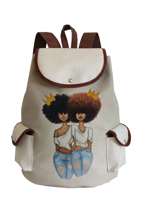 Stylish New Two Colors Cartoon Girl Printing High-Capacity Lock Buckle With Pocket Canvas Backpack 28Cm(L)* 11Cm(W)* 39Cm(H) - Vougese