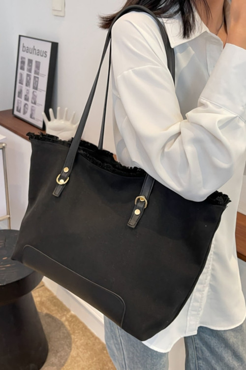 Stylish New Two Colors High-Capacity Canvas Stitching Pu Open Design Shoulder Bag 43Cm(L)* 13.5Cm(W)* 27Cm(H) - Vougese