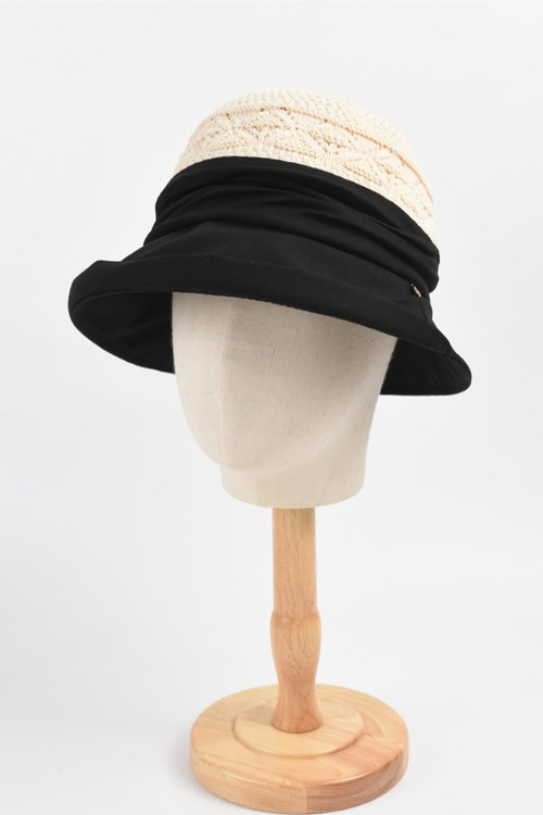 Summer New 5 Colors Knitting Patchwork Contrasting Color Retro Shirring Shaded Bucket Hat 56-58Cm - Vougese