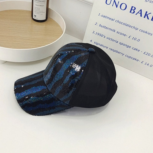 Summer New Fashion 5 Colors Sequin Zebra Pattern Mesh Breathable Outdoor Bent Eaves Adjustable Shaded Baseball Cap 56-58Cm - Vougese