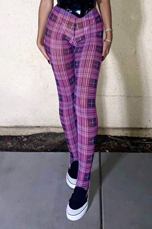 Summer New Stylish Stripe Batch Printing See-Through Mesh Stretch Sexy Leggings - Vougese