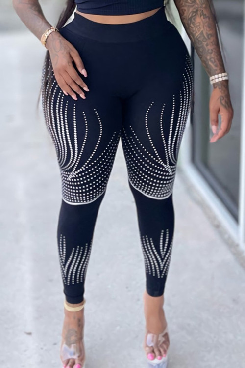 Summer New Stylish Two Colors High-Waist Dot Batch Printing Stretch Slim Leggings - Vougese