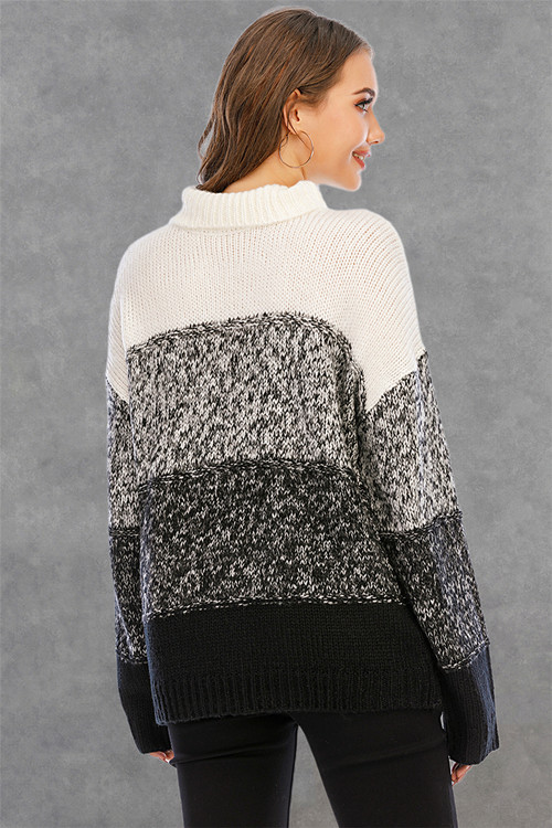 Three Colors Autumn Winter Colors Stitching High Collar Casual Knitting Top - Vougese