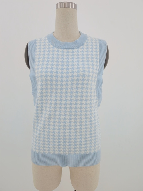 Two Colors Houndstooth Knitted Stretch Stylish Casual High Quality Vest - Vougese