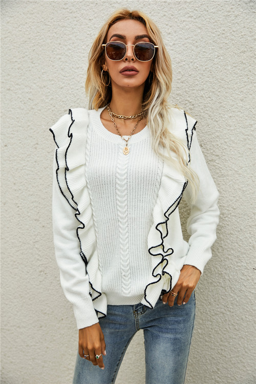 Winter New Knitted Stretch Ruffle Stylish Sweater - Vougese