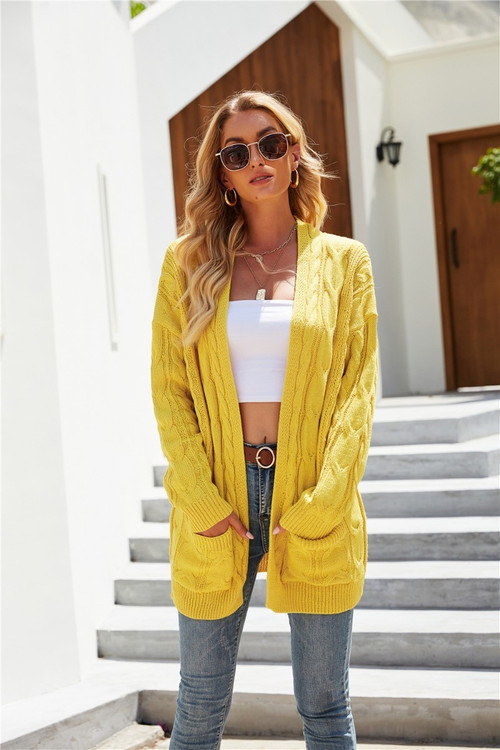 Winter New Solid Color Knitted Stretch Pockets Stylish Cardigan Sweater - Vougese