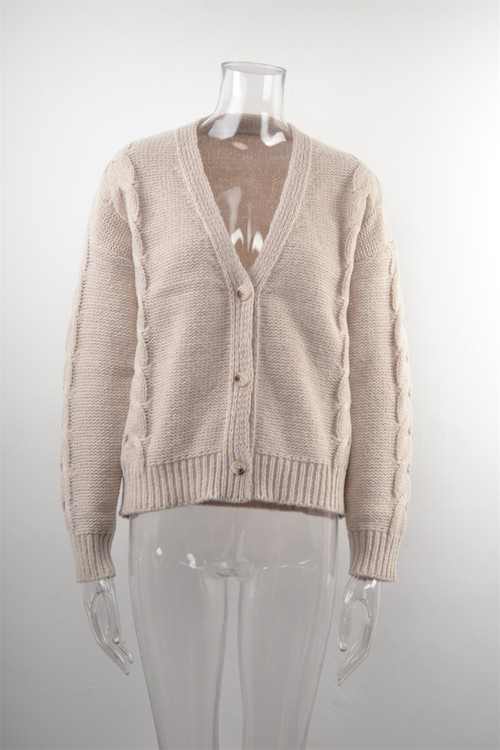 Winter New Solid Color Knitted V-Neck Single-Breasted Stylish Casual Sweater - Vougese