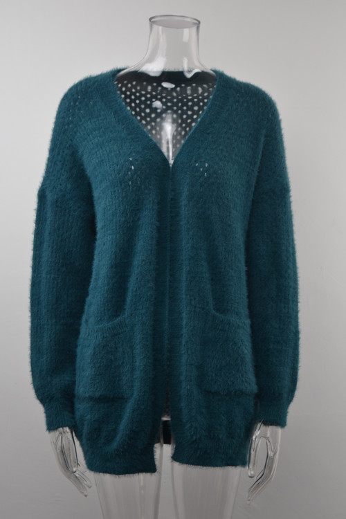 Winter New Solid Color Stretch Knitted Pockets Stylish Cardigan Sweater - Vougese