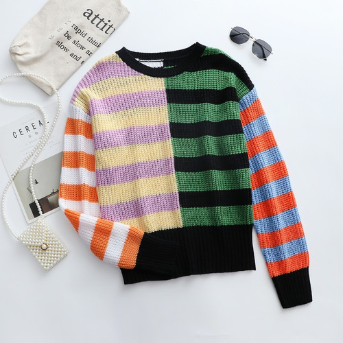 Winter New Three Colors Stripe Knitted Stretch Stylish Simple Casual Sweater - Vougese