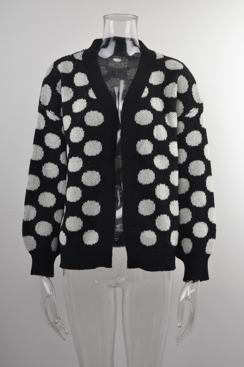 Winter New Two Colors Dots Knitted Stretch Stylish Cardigan Sweater - Vougese