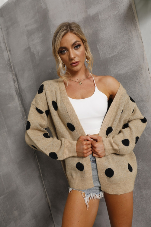 Winter New Two Colors Dots Knitted Stretch Stylish Cardigan Sweater - Vougese