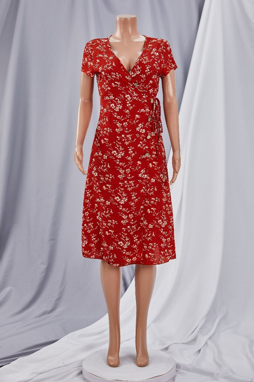 New Floral Printing Micro-Elastic V-Neck Waist Lace-Up High Slit Stylish Midi Dress - Vougese