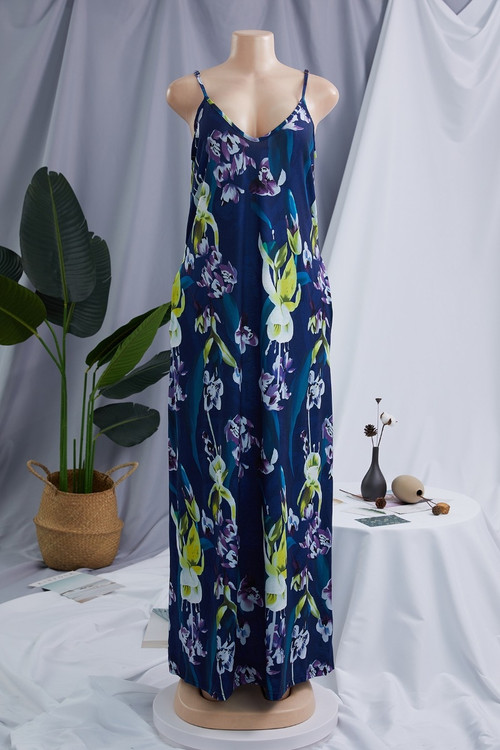 New Style Plus Size Fashion Summer Loose Sleeveless V-Neck Sling Dress #1# - Vougese