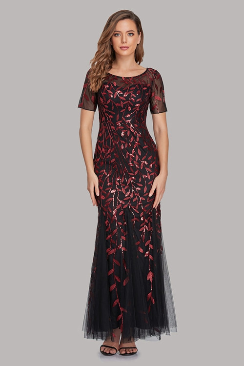 New Stylish Mesh Sequin Patchwork Embroidery Inelastic Plus Size 7 Colors Zip-Up Elegant Maxi Evening Dress (With Lining) - Vougese