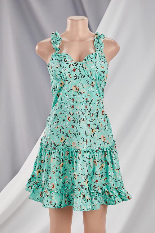 New Stylish Summer Floral Batch Printing Sleeveless Micro Elastic Fresh Dress - Vougese
