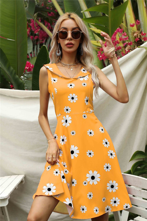 Plus Size 3 Colors New Stylish Summer Zip-Up Flowers Batch Printing Slim Dress - Vougese