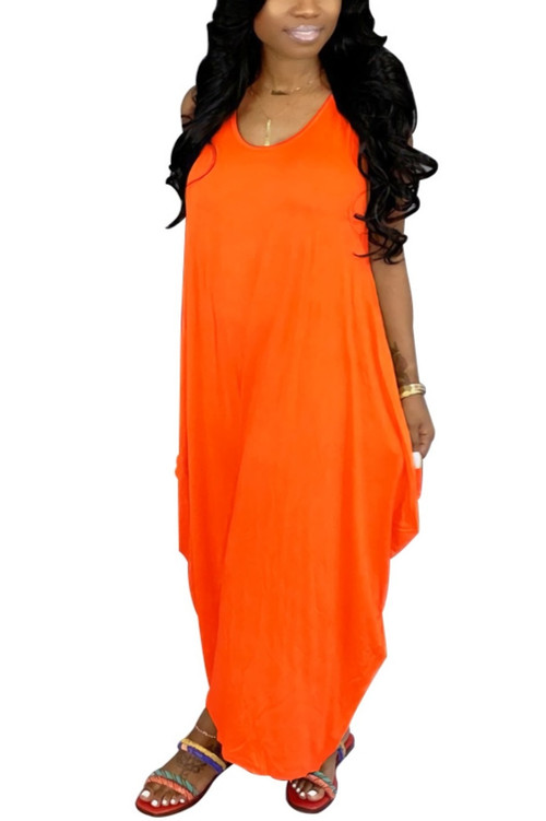 S-2Xl Plus Size Summer New Stylish Three Colors Solid Color Crew Neck Sleeveless Stretch Irregular Hem Casual Maxi Dress - Vougese
