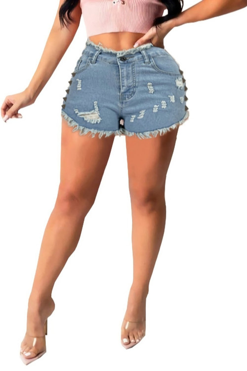 S-2Xl Plus Size Summer New Two Colors Micro Elastic Zip-Up Pocket Button Slim Fashion Denim Shorts - Vougese