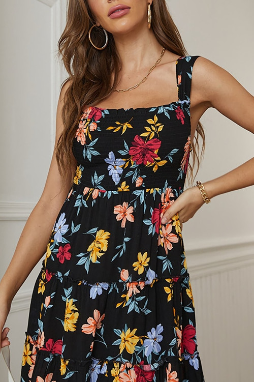 Summer New Holiday Style Floral Batch Printing Sling Backless Stretch Sexy Mini Dress - Vougese