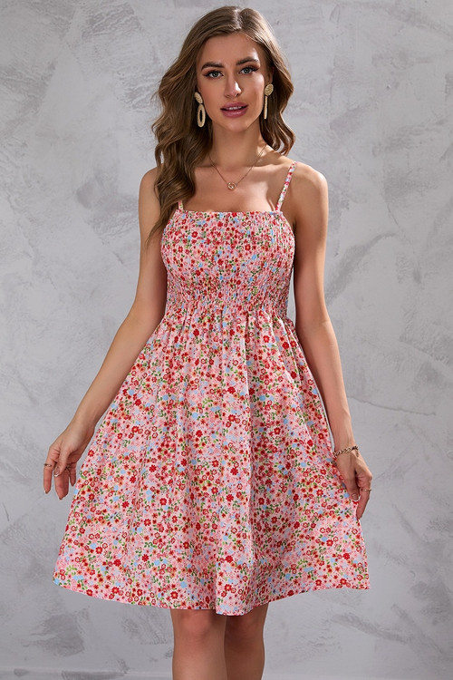 Summer New Plus Size Inelastic Floral Batch Printing Sling Backless Casual Mini Dress - Vougese