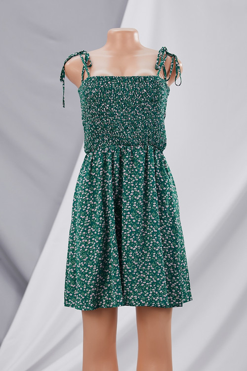 Summer New Stylish Batch Printing Inelastic Sling Pleated Casual Dress - Vougese